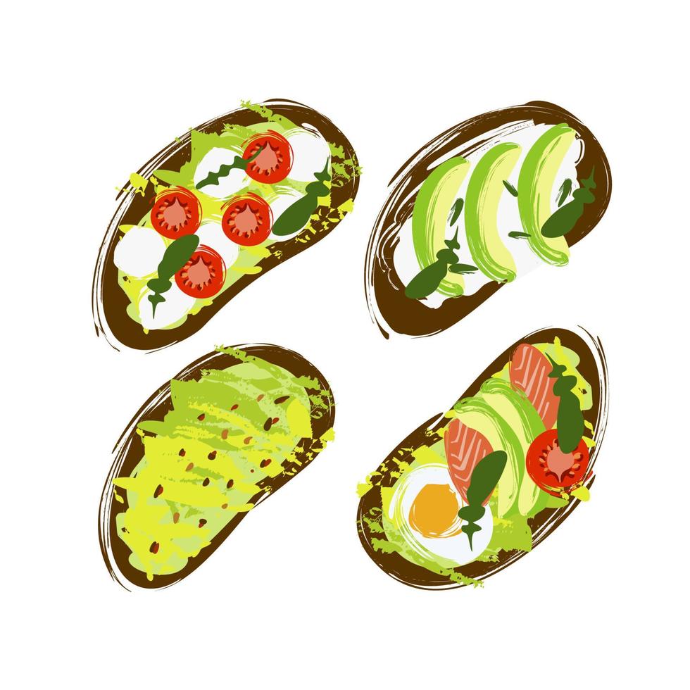 Set avocado toasts illustration vector