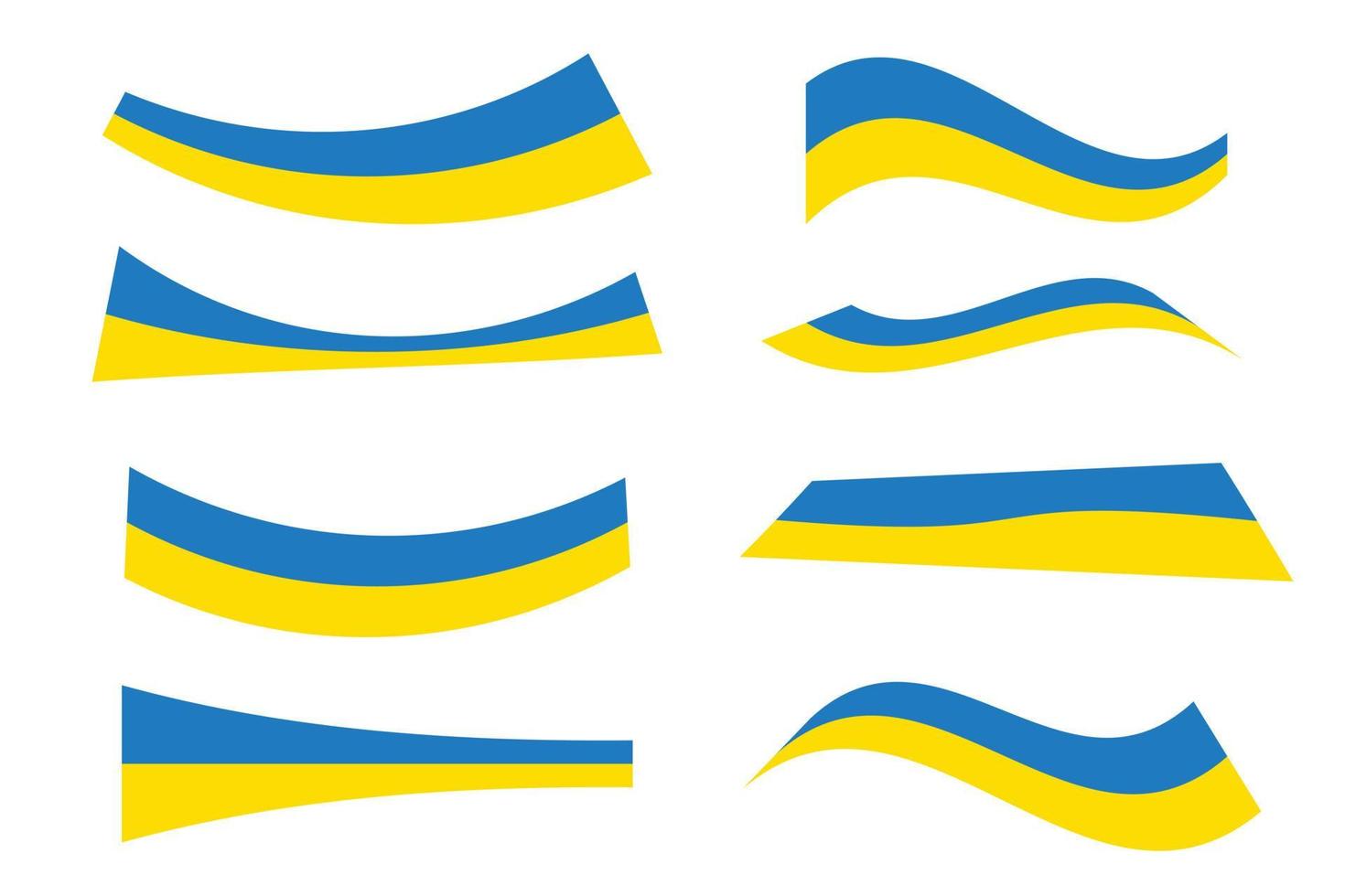 bandera ucraniana - bandas horizontales amarillas y azules. conjunto de diferentes formas retorcidas envueltas símbolo de ucrania. colección de banderas ucranianas. vector