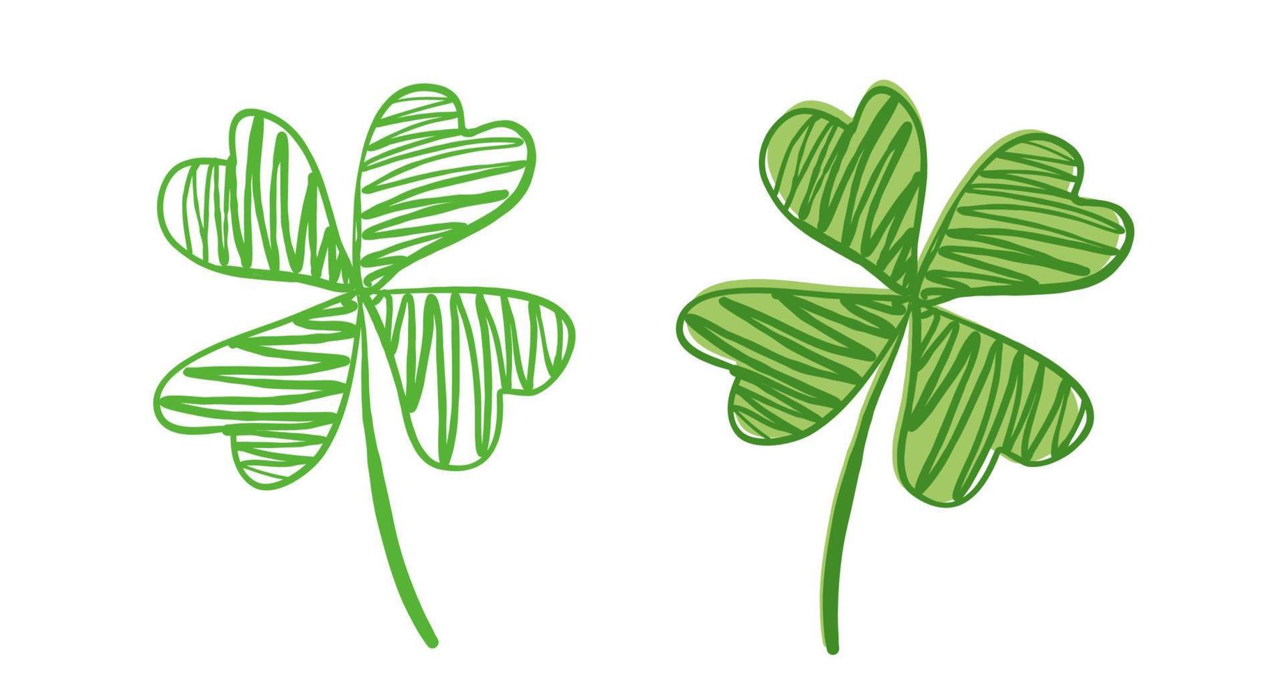 Vector vintage icon of clover for Patrick's day. Vintage lucky clover with four leaf in hand drawing style.