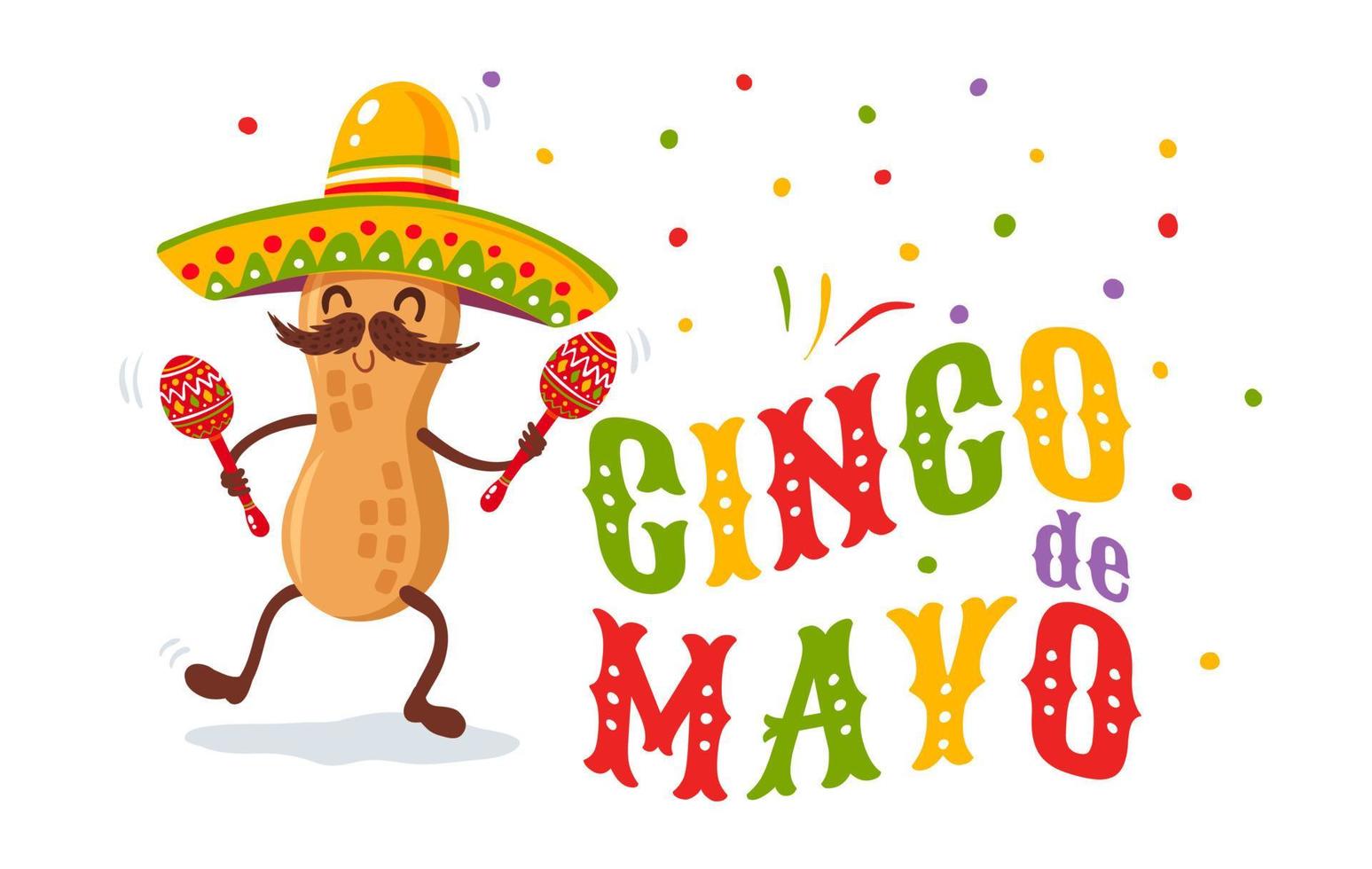 ilustración vectorial de maní en sombrero para el festival cinco de mayo. vector