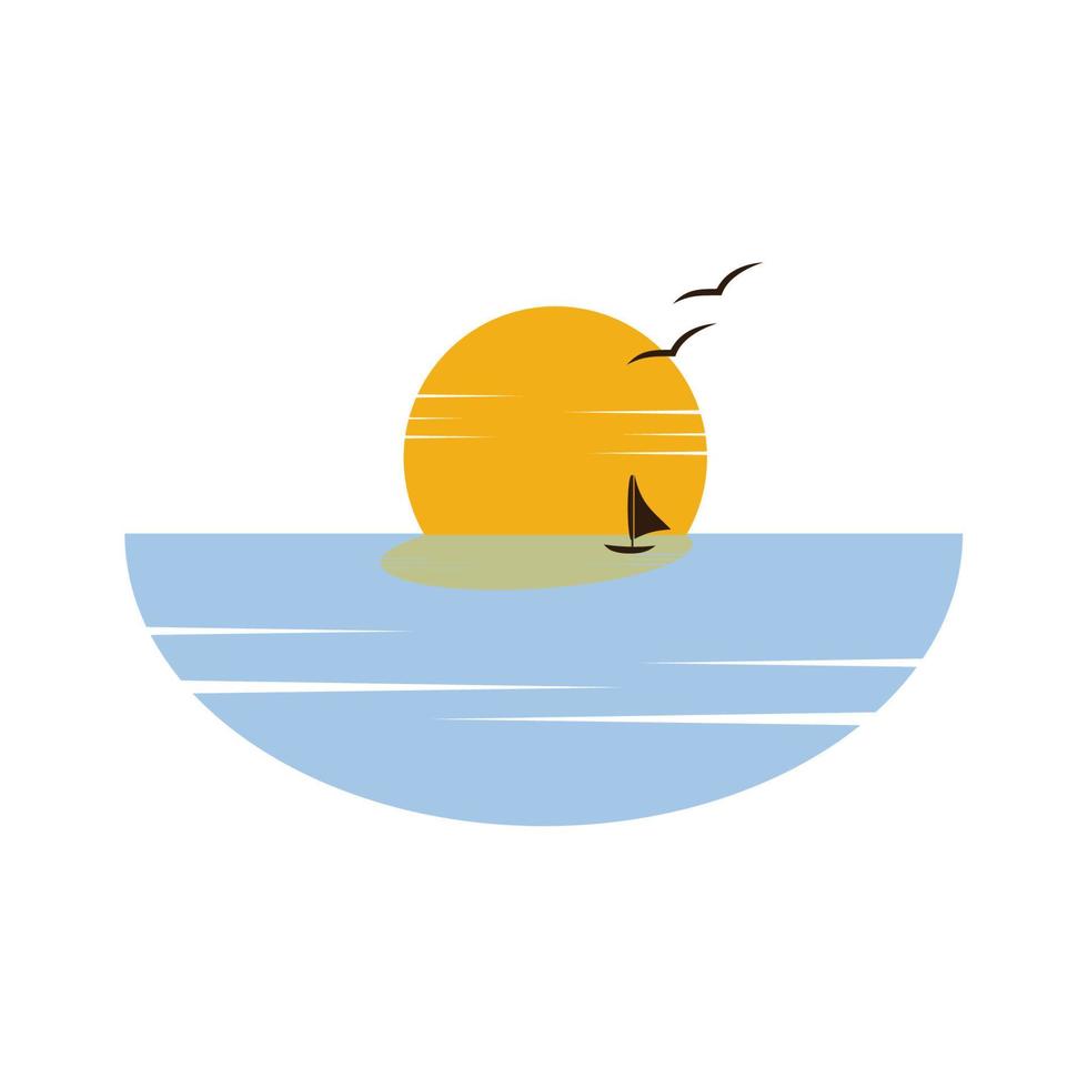 logotipo de la playa color degradado abstracto puesta de sol y icono del logotipo de la onda de agua vector