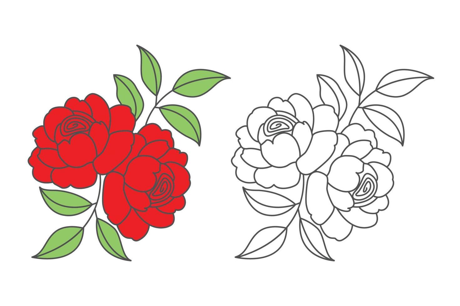 Red Flowers Rose Ornament Line Art Set vector