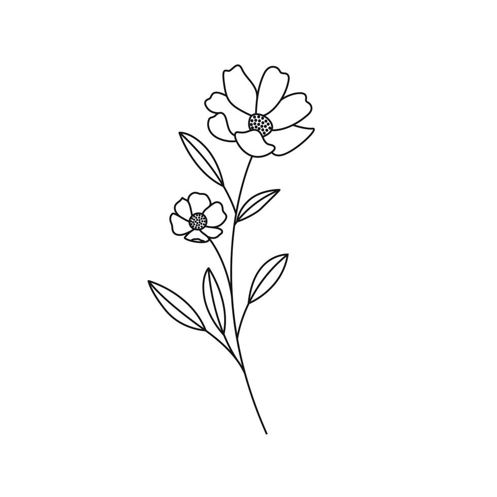 Branch Of Flower In Line Art Style vector