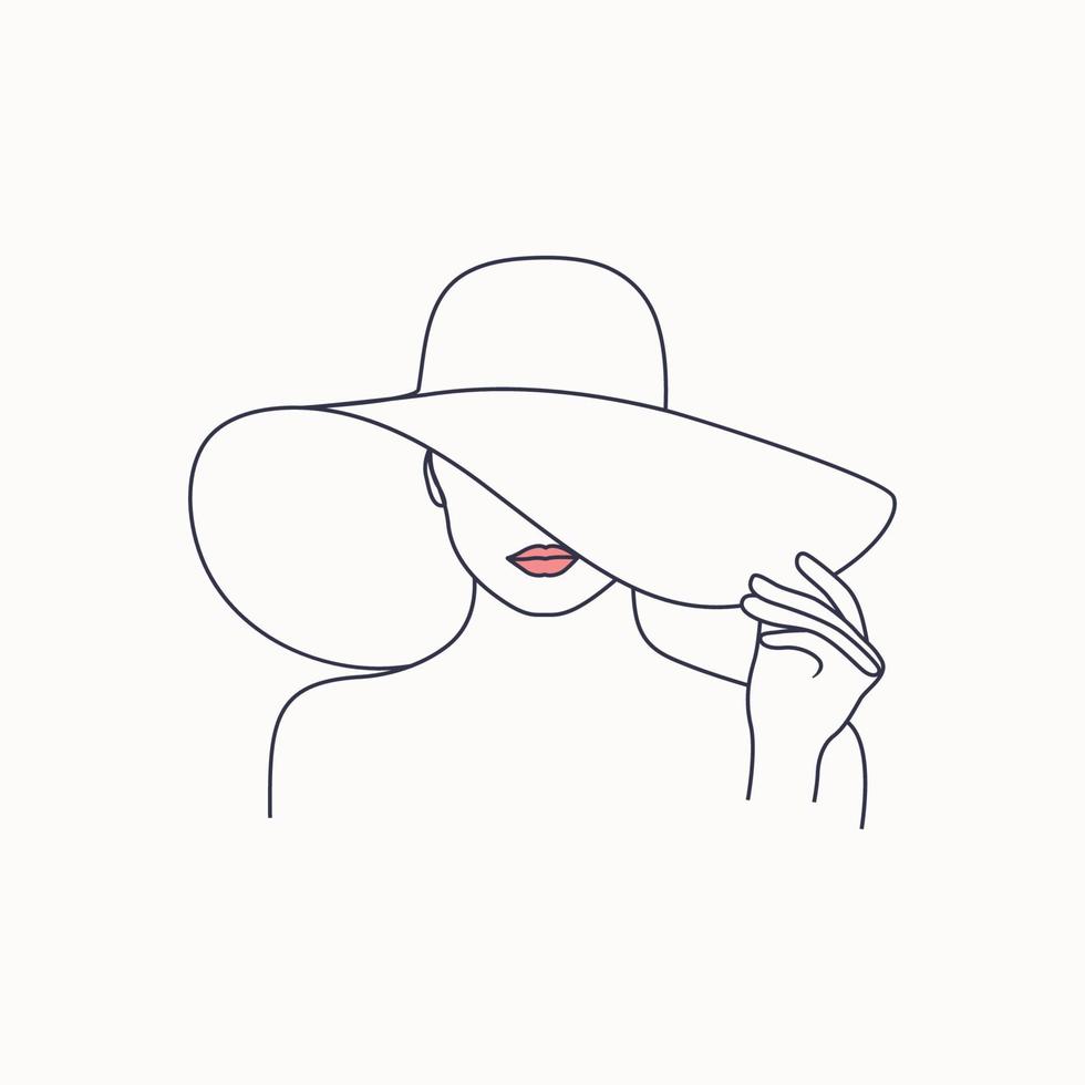 Woman In Hat Line Art Portrait And Outline Sketch 7048431 Vector Art at