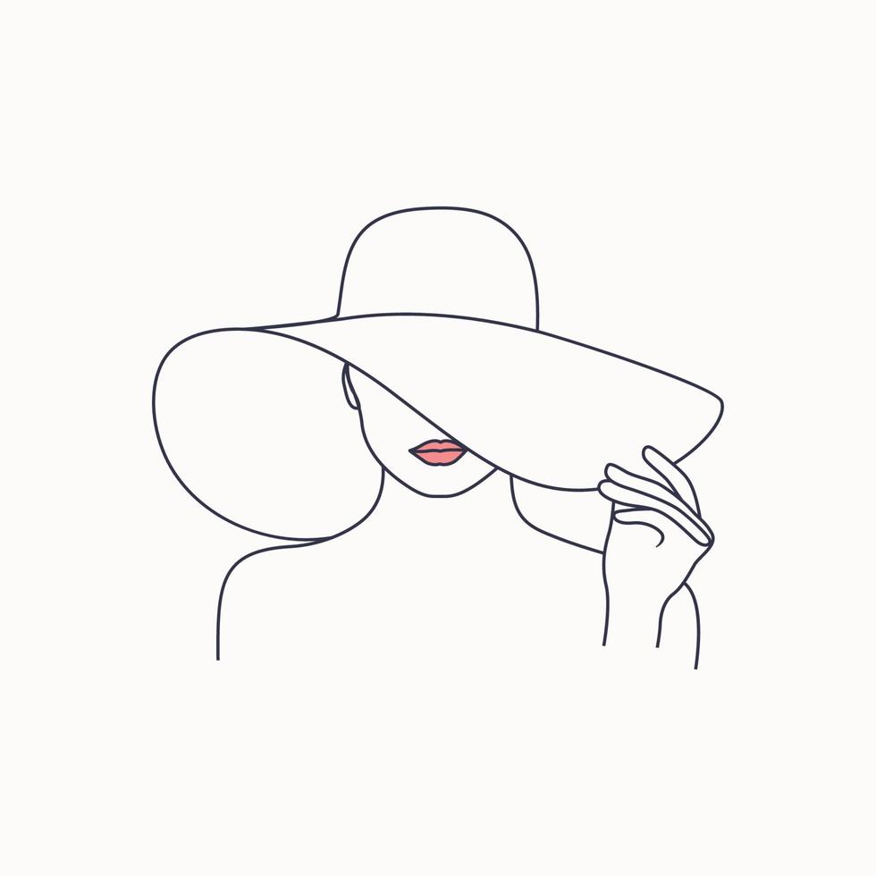 Woman In Hat Line Art Portrait And Outline Sketch 7048431 Vector Art at  Vecteezy