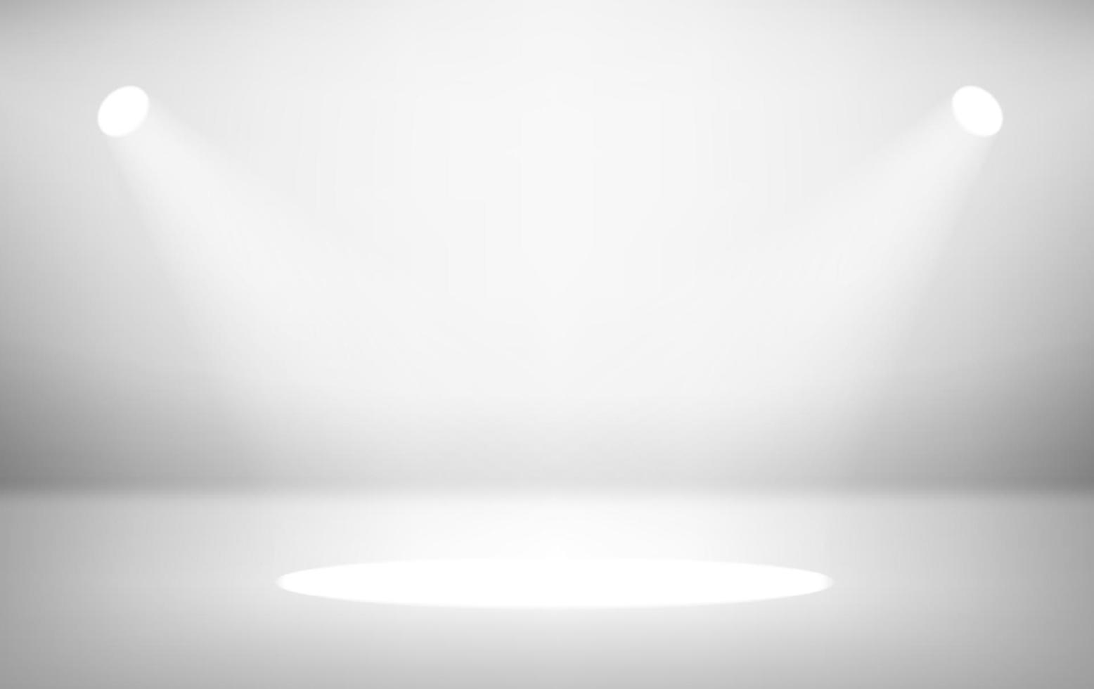 Illuminated white stage with projectors. Realistic vector illustration