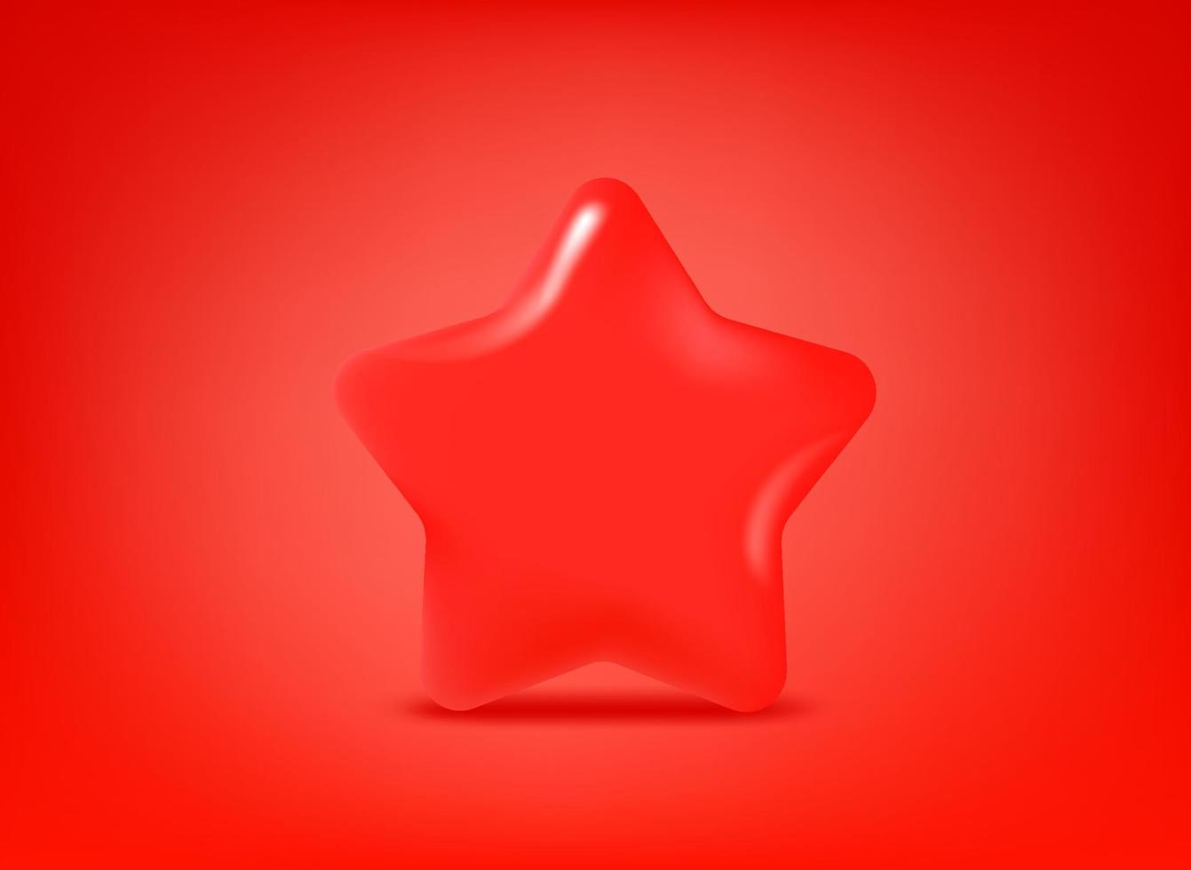 Red rating star on red backgrond. 3d vector illustration