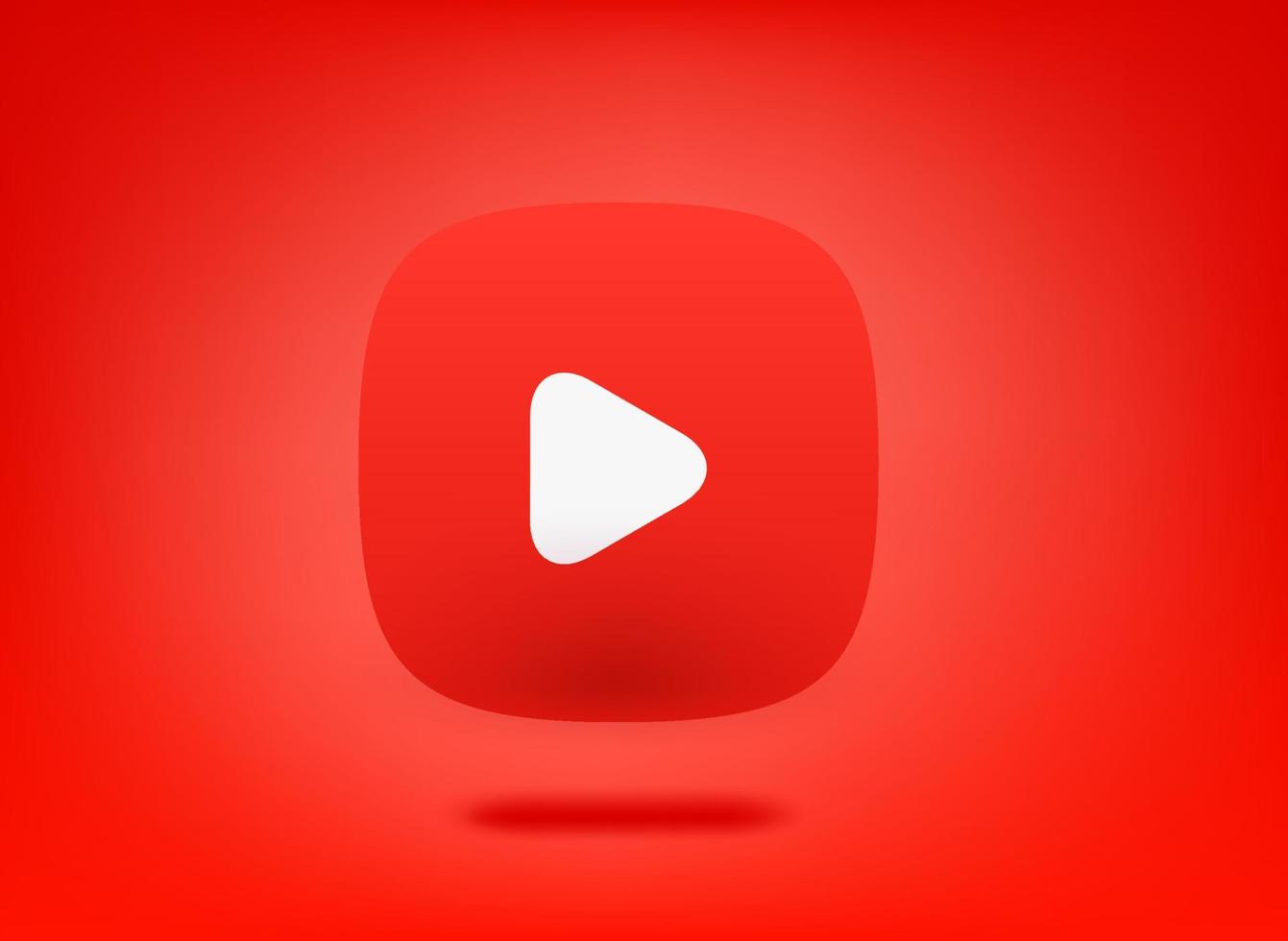 Red play button on red backgrond. 3d vector illustration
