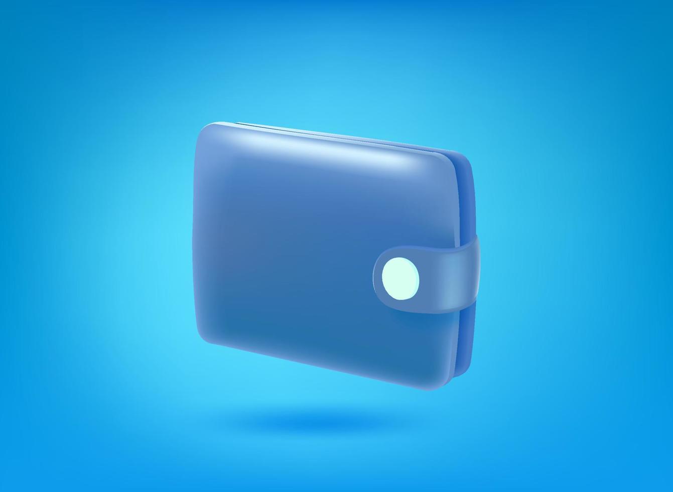 Blue leather wallet icon on blue background. 3d vector illustration