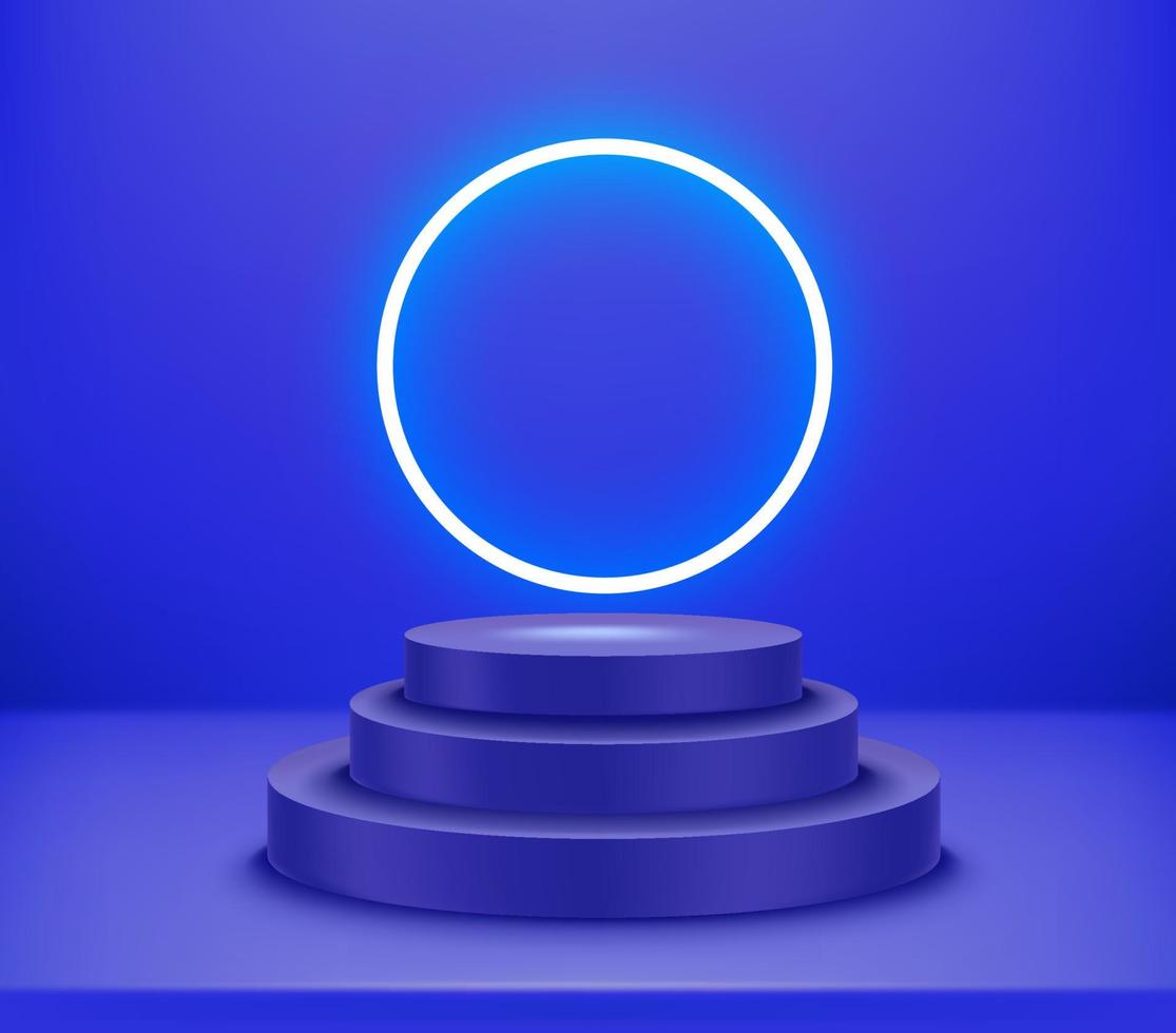 Illuminated blue room with neon light. Realistic vector 3d illustration