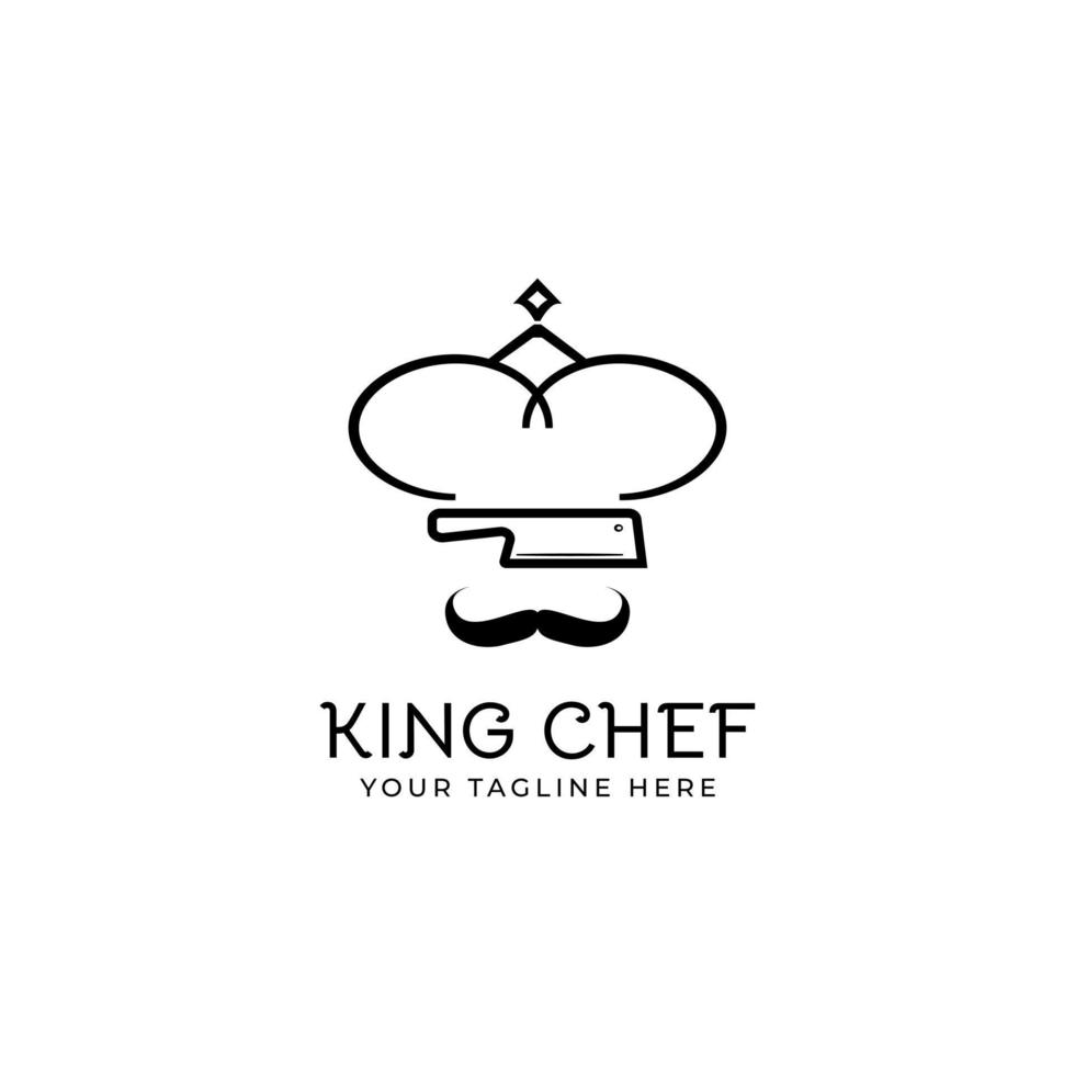 logotipo del chef rey, restaurante, con iconos de símbolo de corona. vector