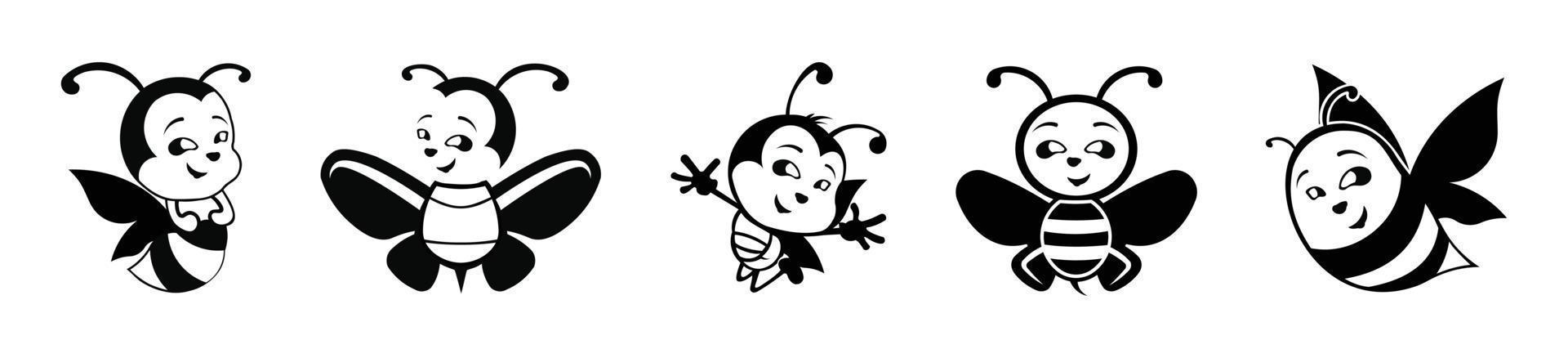 Honey bee cartoon  set Flat style vector illustration. Set of  honey and bee labels for honey logo products.