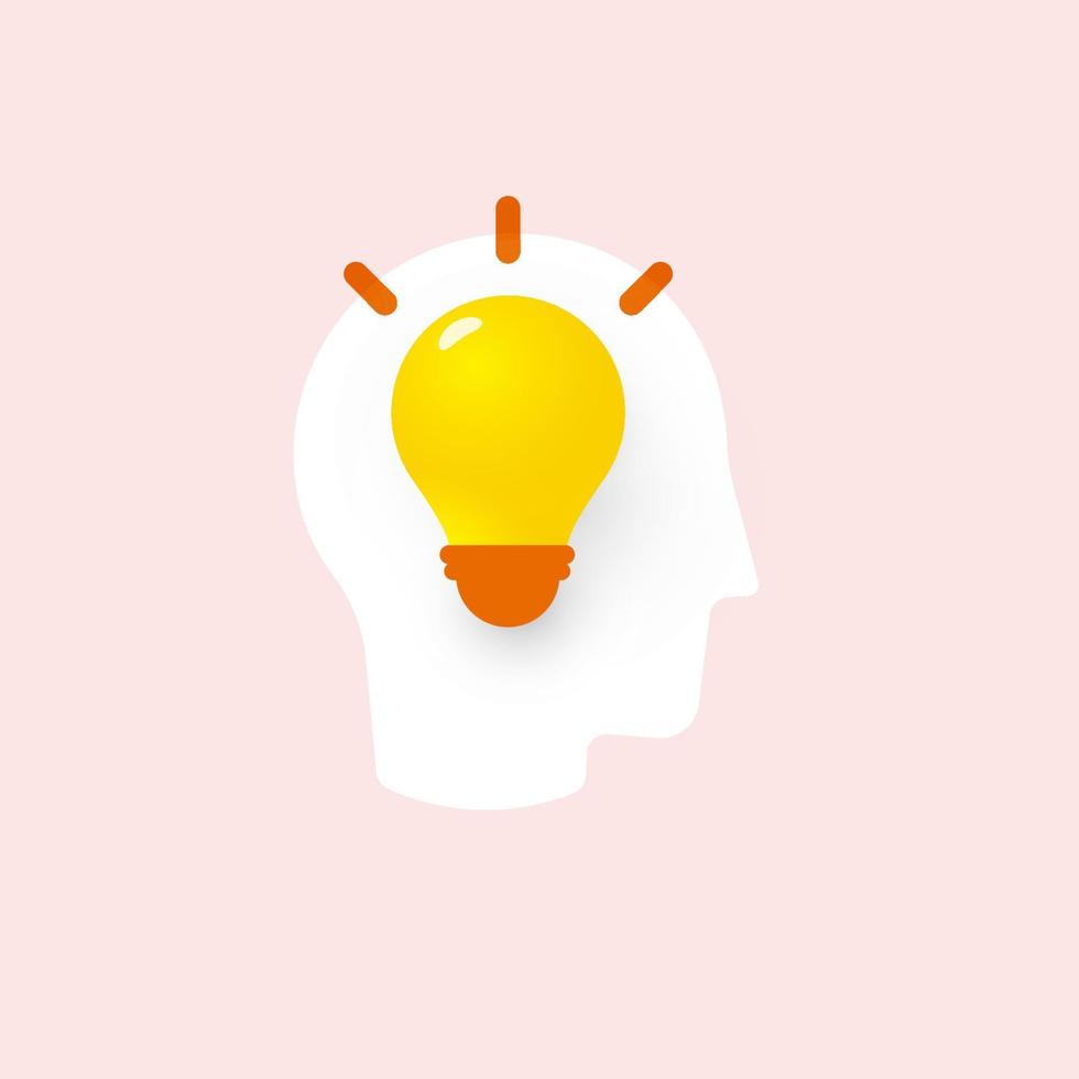 3D Light bulb in human head silhouette, idea for brainstorming graphic, business infographic design element, isolated vector illustration