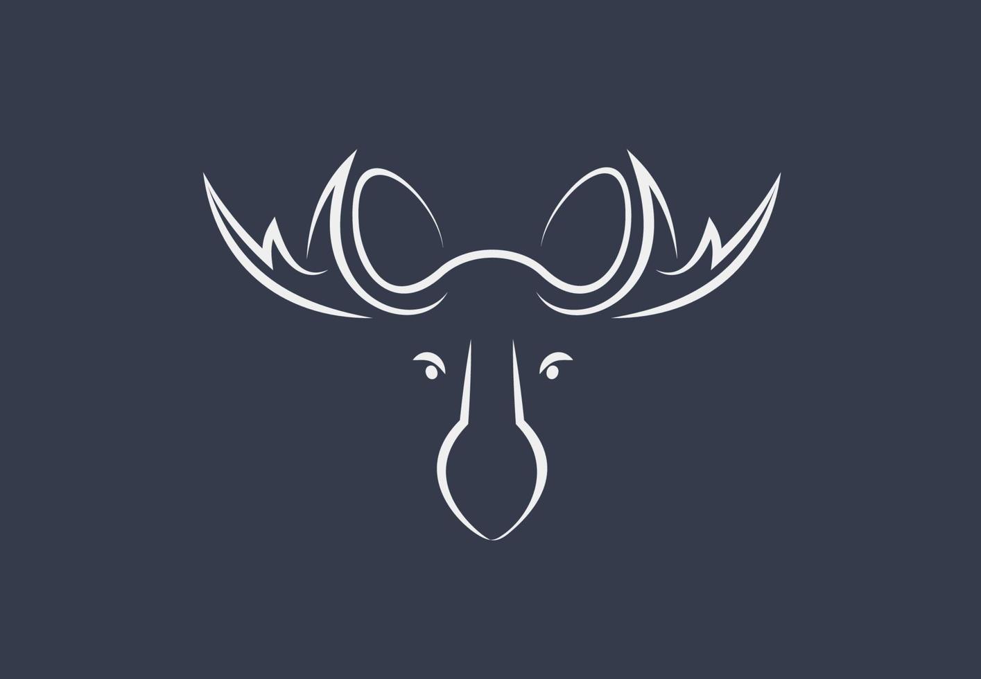 Moose line draw, male moose head with antlers. Horned animal linear icon, wildlife minimalistic logo design template. Vector isolated logotype.