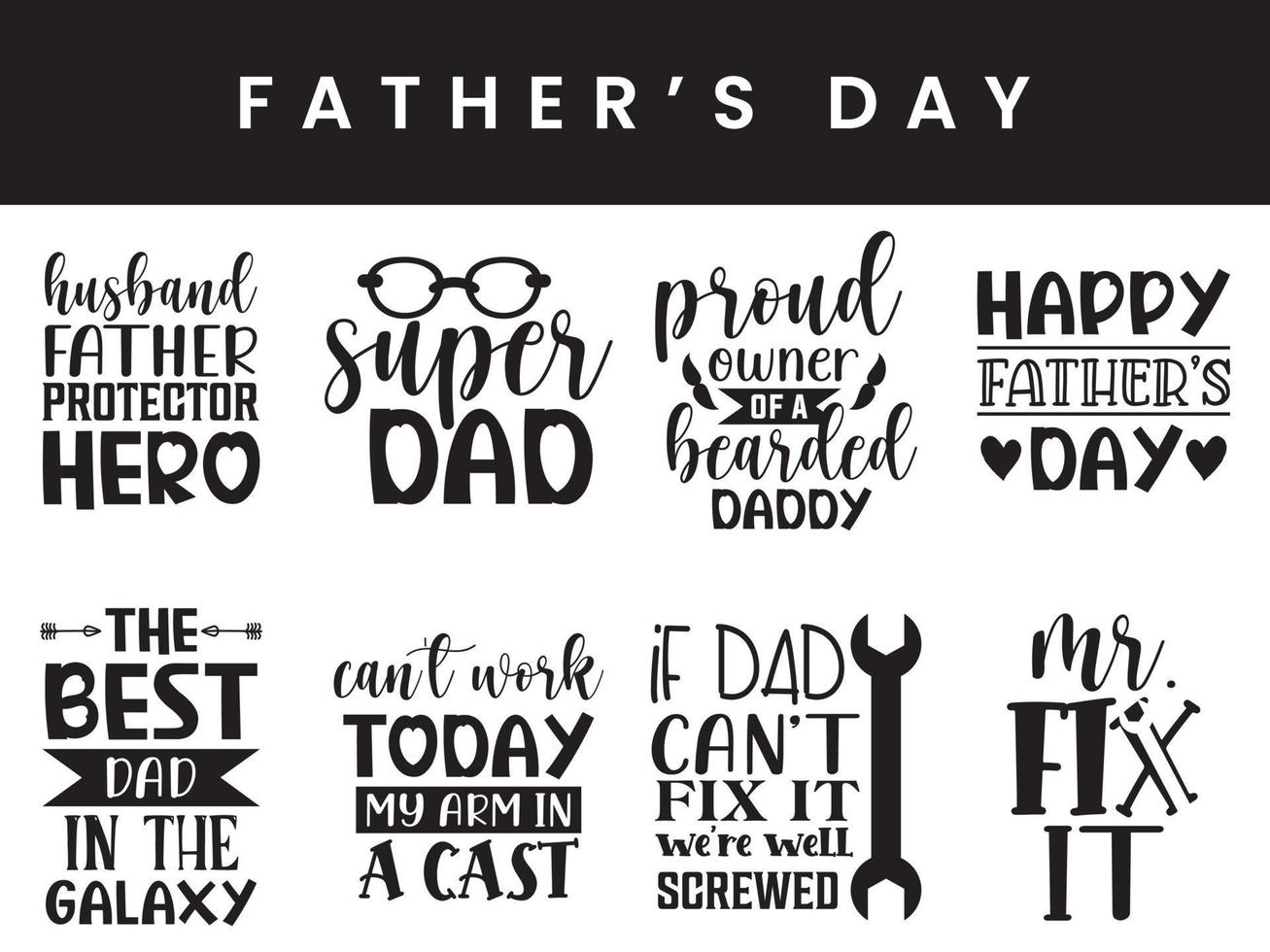 Collection of father's day typography lettering quotes designs vector