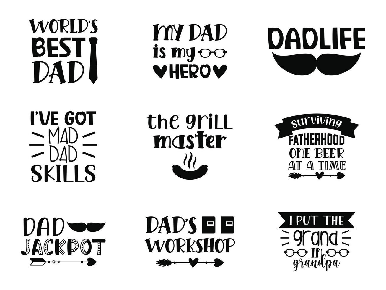 Set of father's day lettering quote vector