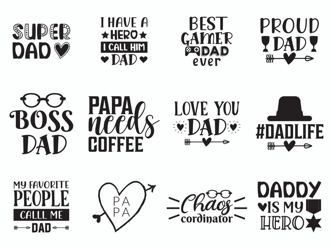 Fathers day hand lettering vector set