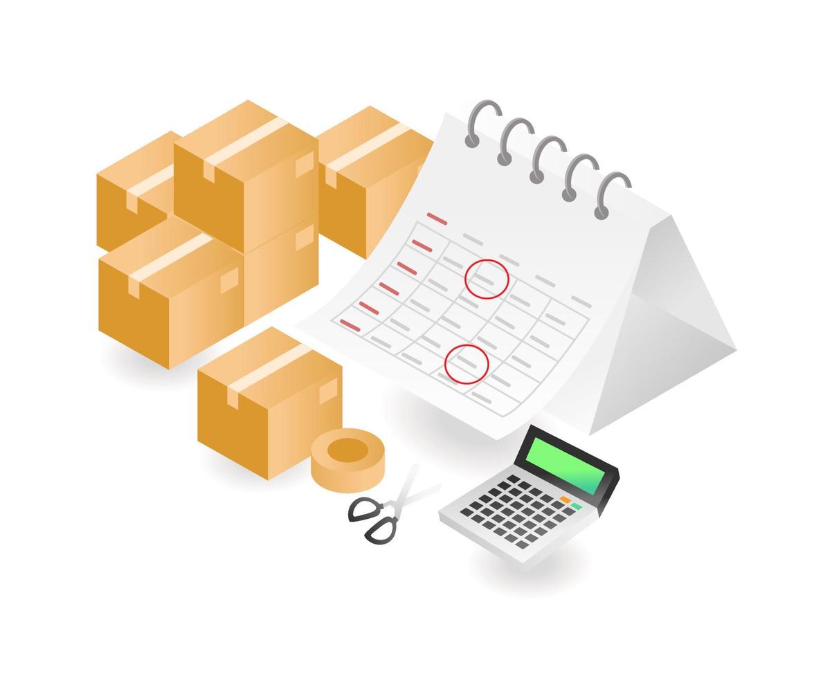 Flat isometric illustration landing page concept. delivery time calendar vector