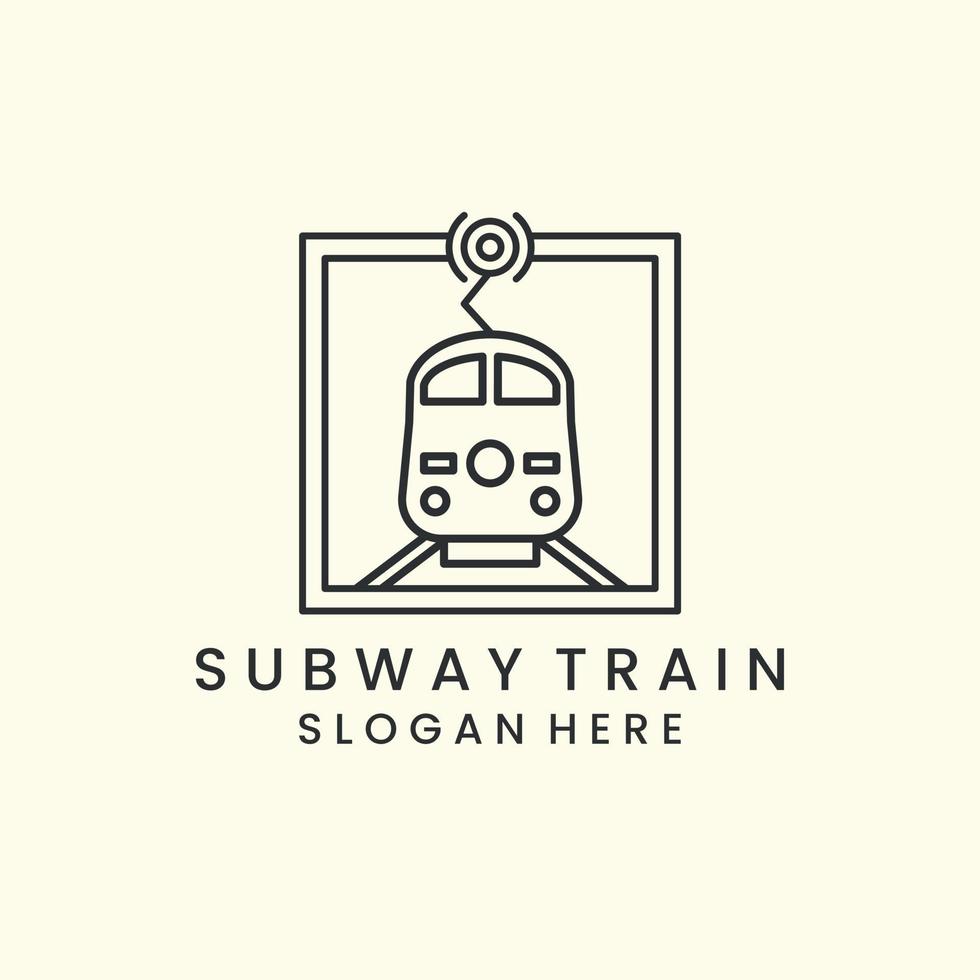 subway train with emblem and linear style logo icon template design. train electric, transportation vector illustration