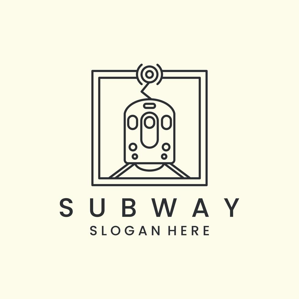 subway train with emblem and line style logo icon template design. train electric, transportation vector illustration