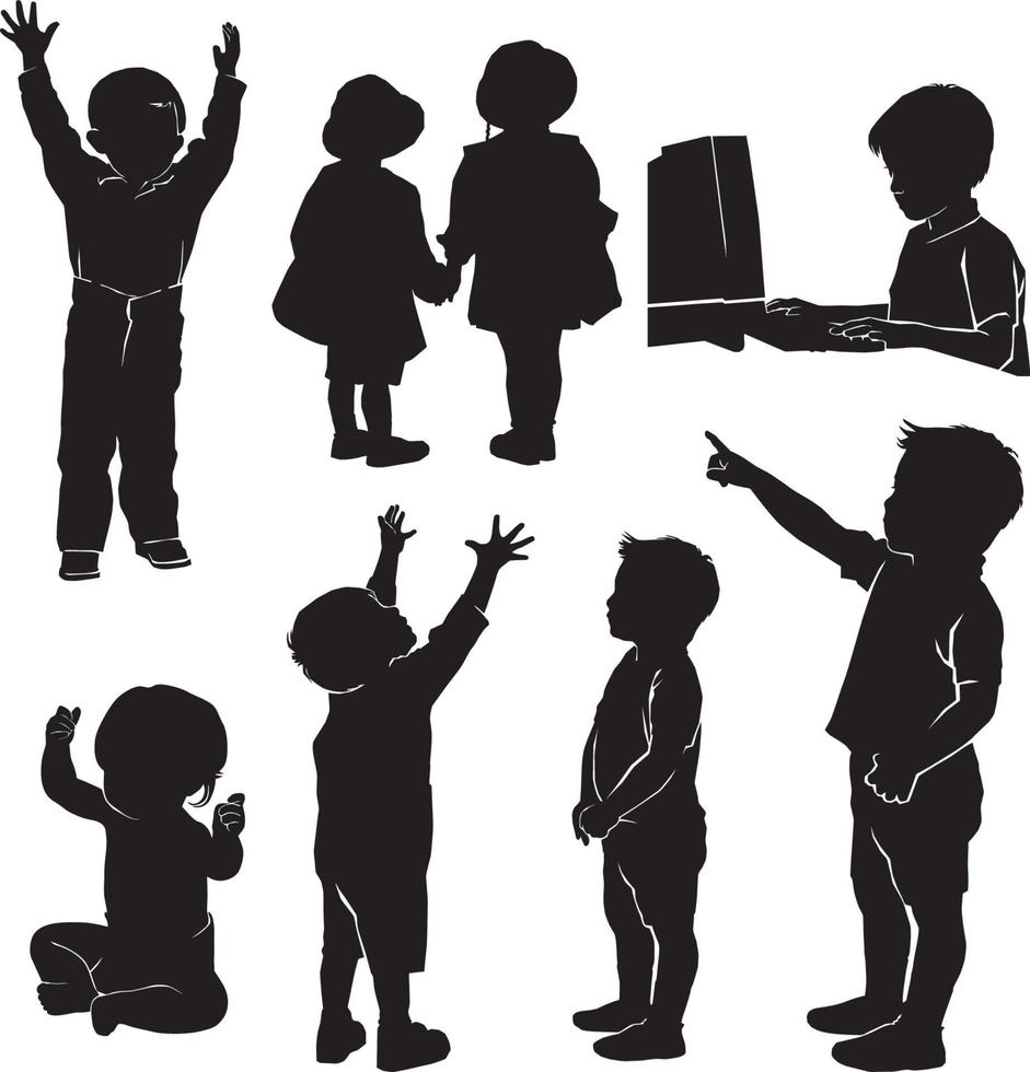 happy children silhouette vector