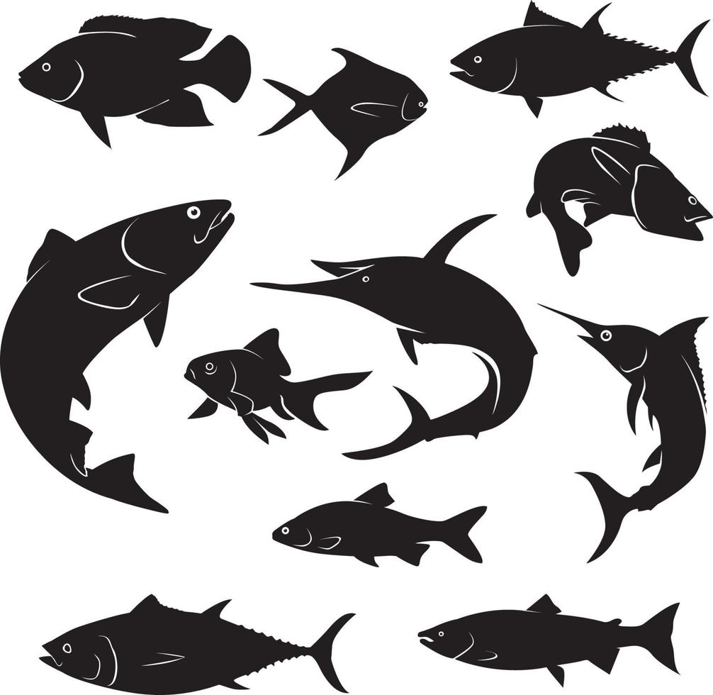 colección de siluetas de peces vector