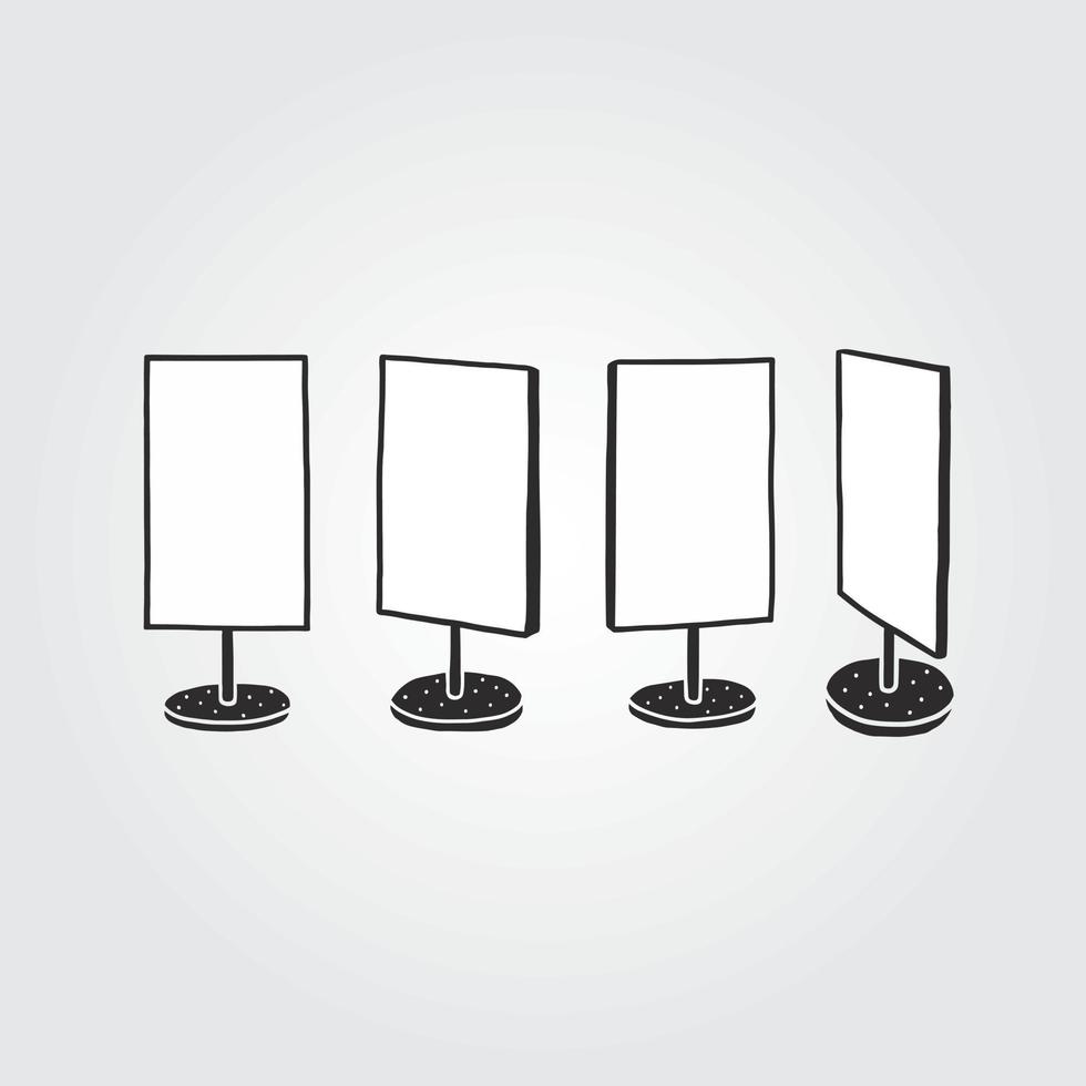 Hand drawn vector illustration of empty sign board stand set.