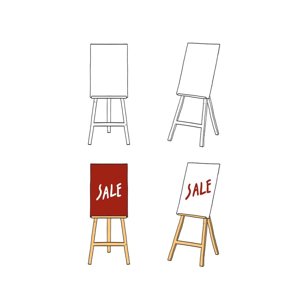 Hand drawn vector illustration of board stand with blank frame.