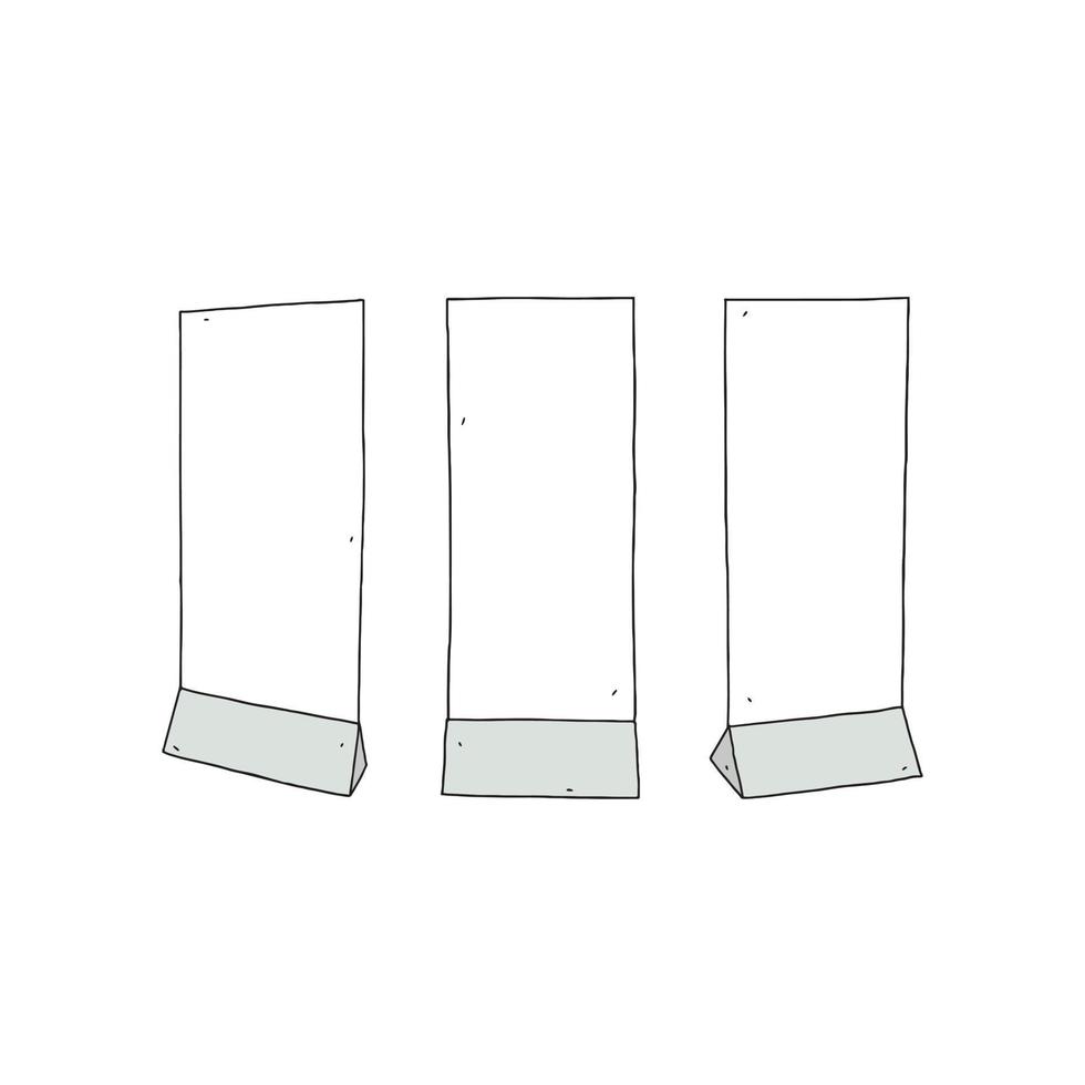 Hand drawn vector illustration of empty advertisement stand. Standing sign.