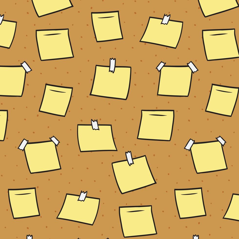 Hand drawn vector illustration of blank memo notes on cork board pattern.