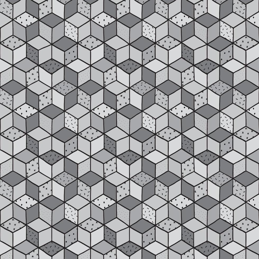 Hand drawn vector illustration of abstract isometric cubes pattern.