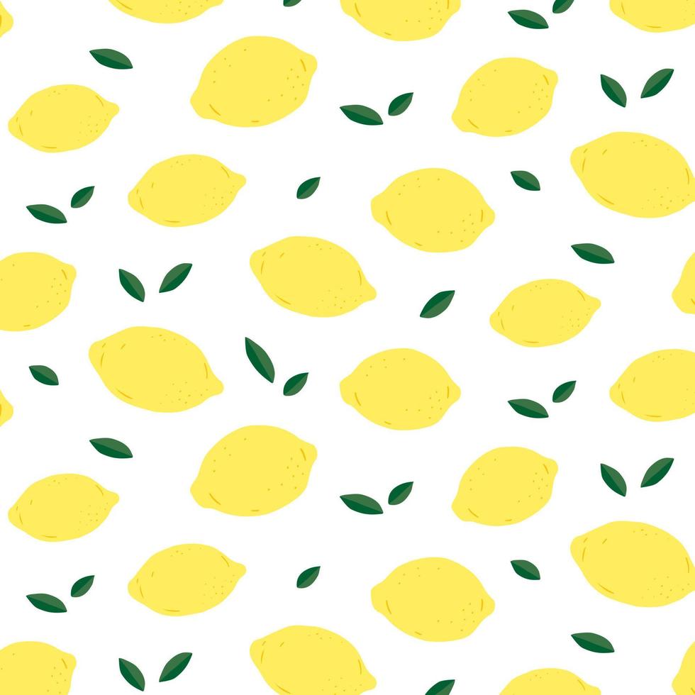 Hand drawn vector illustration of lemon and leaf pattern