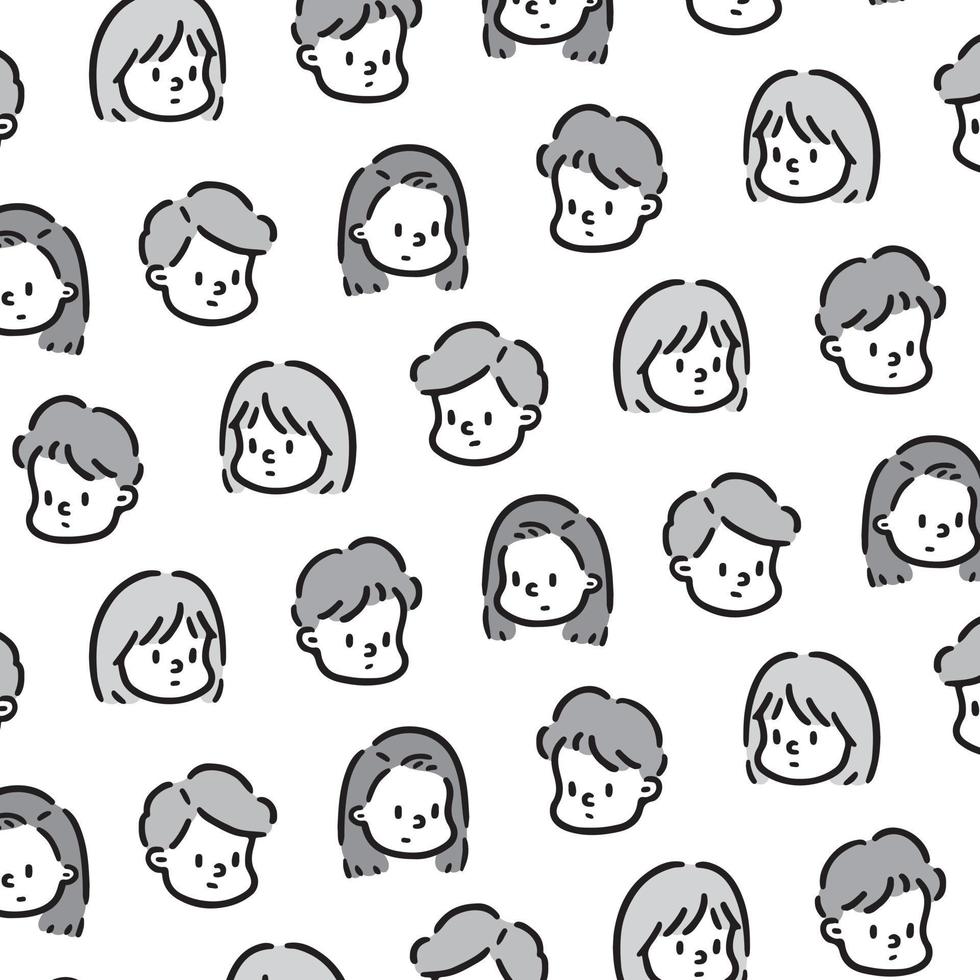 Hand drawn vector illustration of face girl and boy pattern