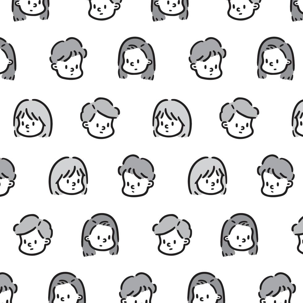 Hand drawn vector illustration of face girl and boy pattern