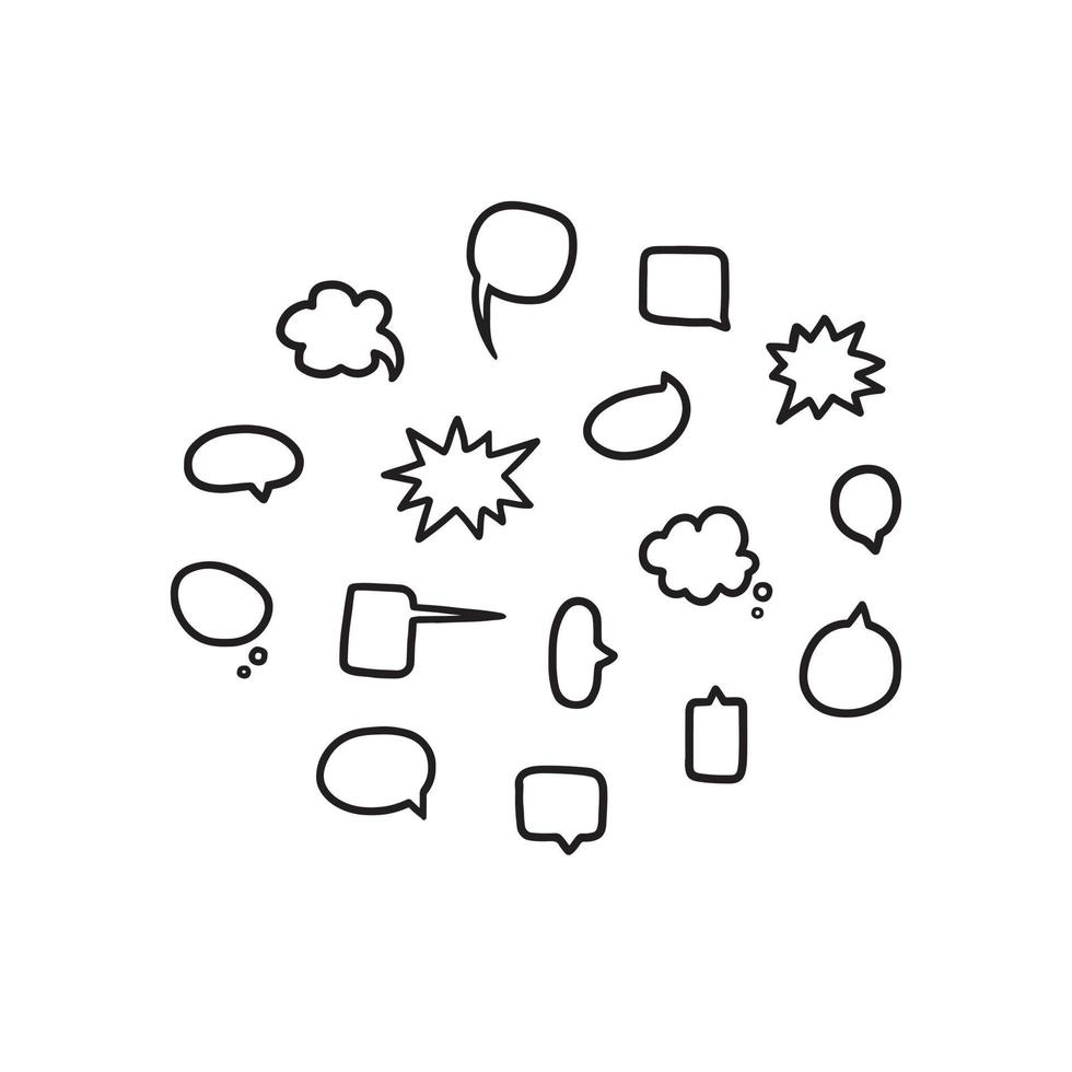 Hand drawn vector illustration of blank empty speech bubbles set in black and white.Talk,chat balloon.