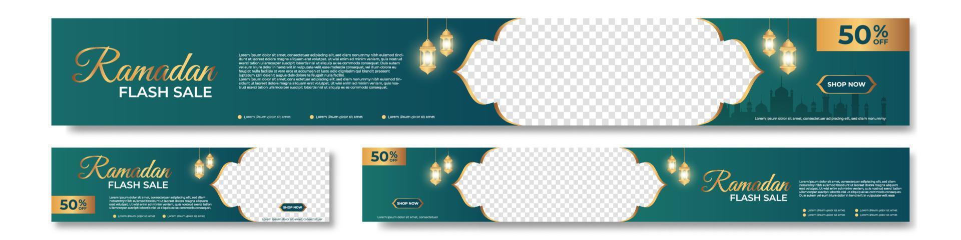 Set of Ramadan sale banner template. Modern social media advertising square banner. Suitable for social media post, instagram and web internet ads. Vector illustration