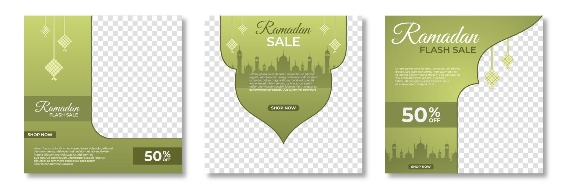 conjunto de plantilla de banner de venta de ramadán. diseño de plantilla de banner de venta de ramadán con collage de fotos. adecuado para publicaciones en redes sociales y anuncios web en Internet. ilustración vectorial vector