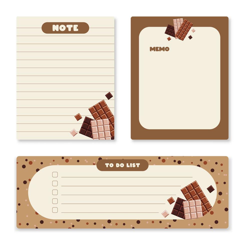Cute memo template. A collection of striped notes, blank notebooks. Template for agenda, schedule, planners, checklists, notebooks, cards and other stationery. Vector illustration