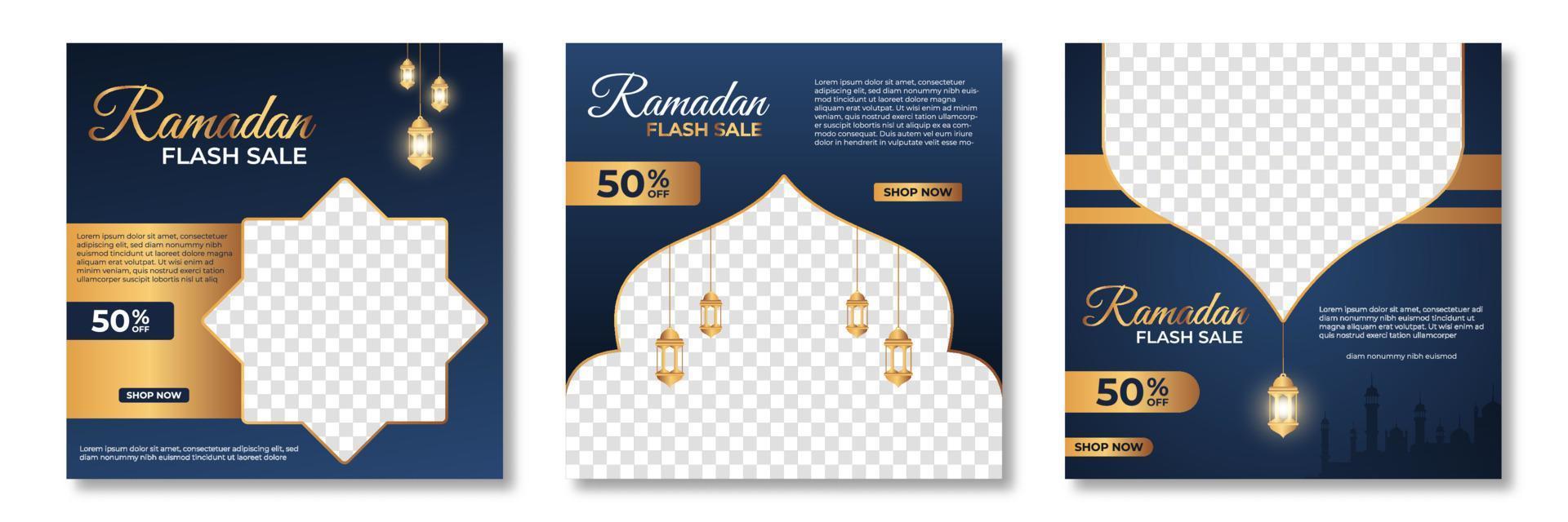 conjunto de plantilla de banner de venta de ramadán. diseño de plantilla de banner de venta de ramadán con collage de fotos. adecuado para publicaciones en redes sociales y anuncios web en Internet. ilustración vectorial vector