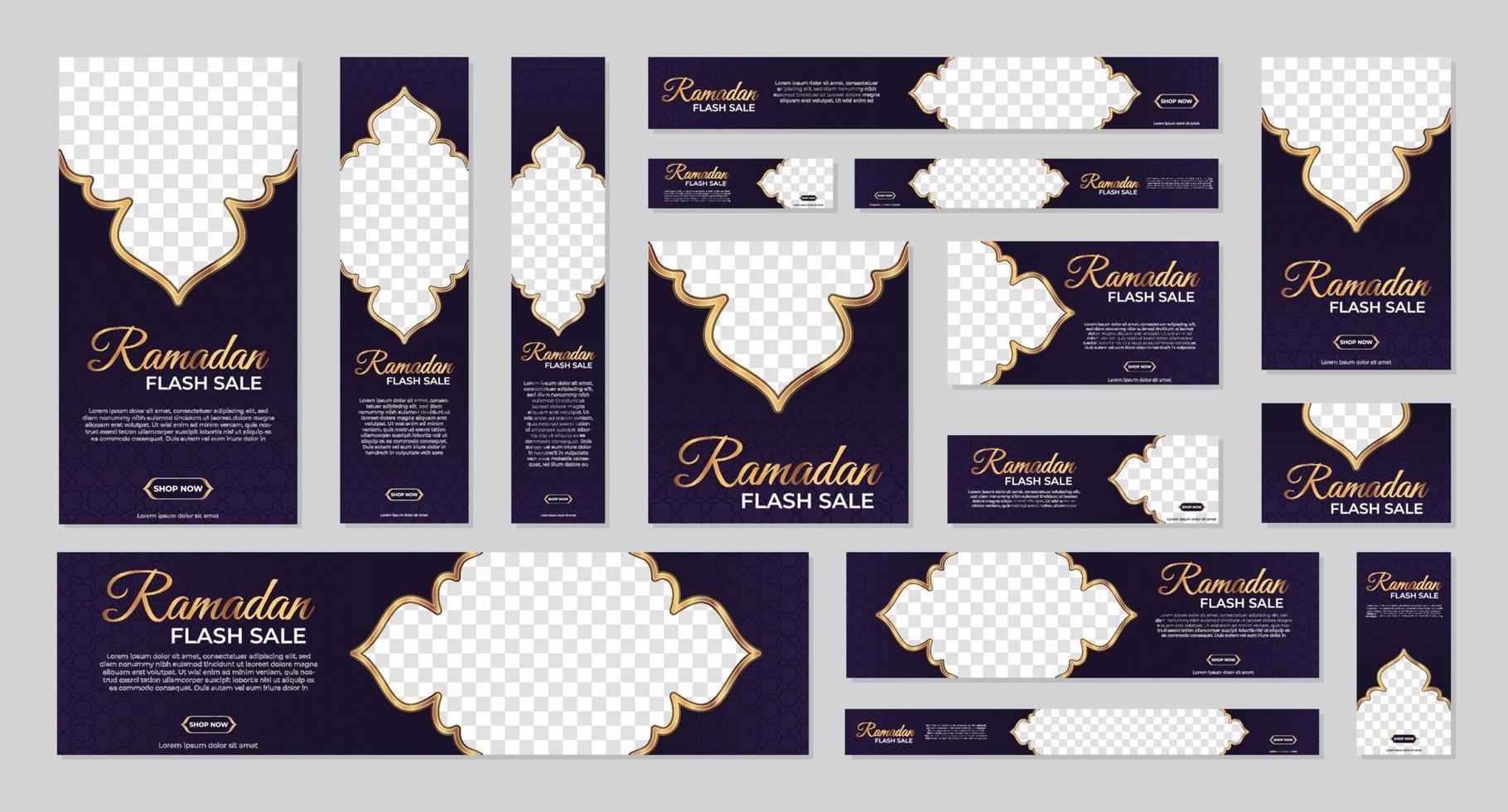Ramadan sale promotion kit template with arabian style. Set of Ramadan sale web banner template design. Vector illustration