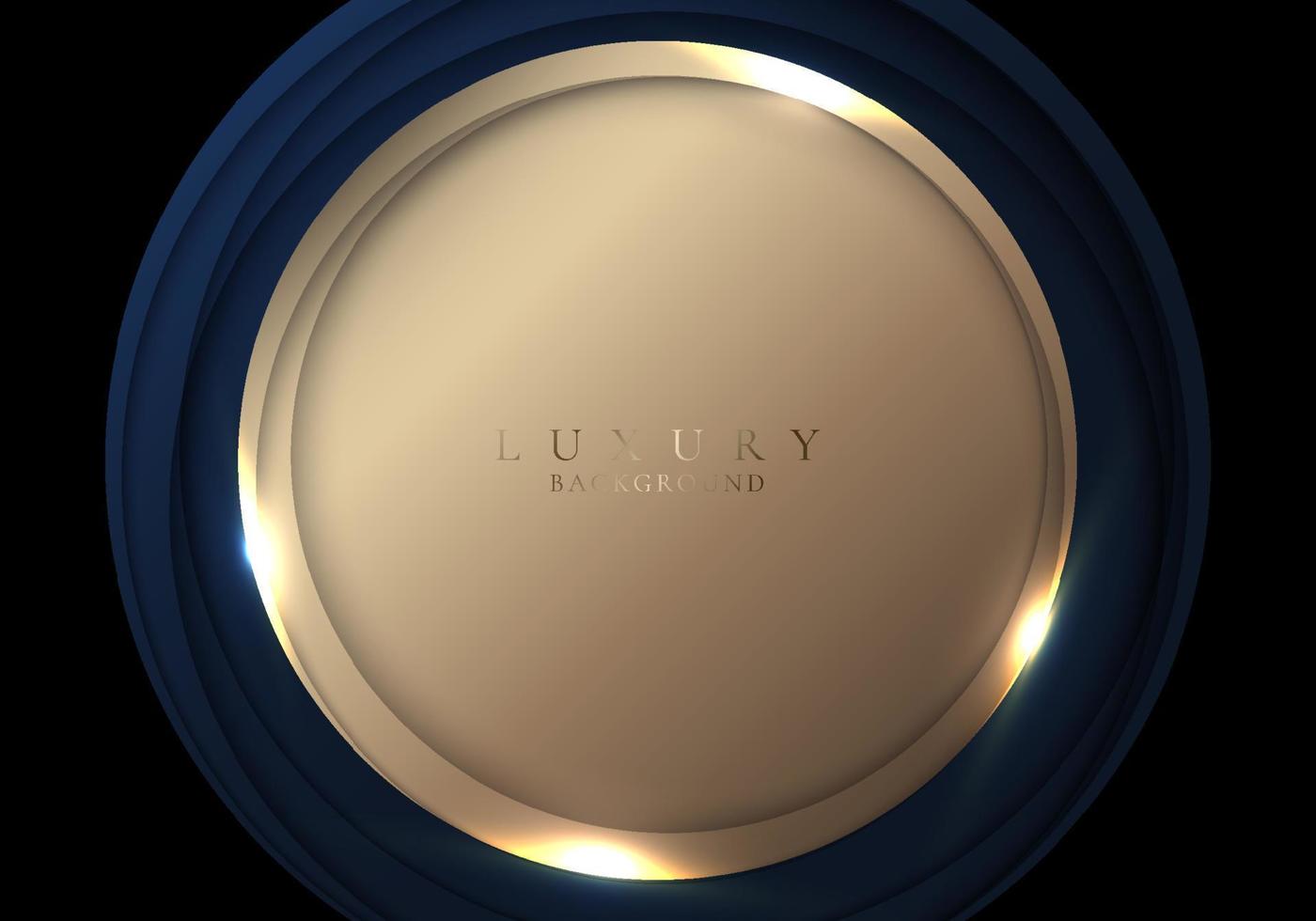 Abstract modern luxury 3D blue and golden circles with lighting on black background vector