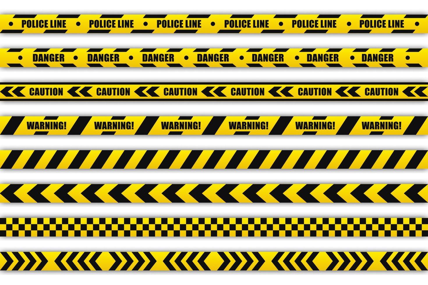 Police lines black and yellow tapes vector design collection