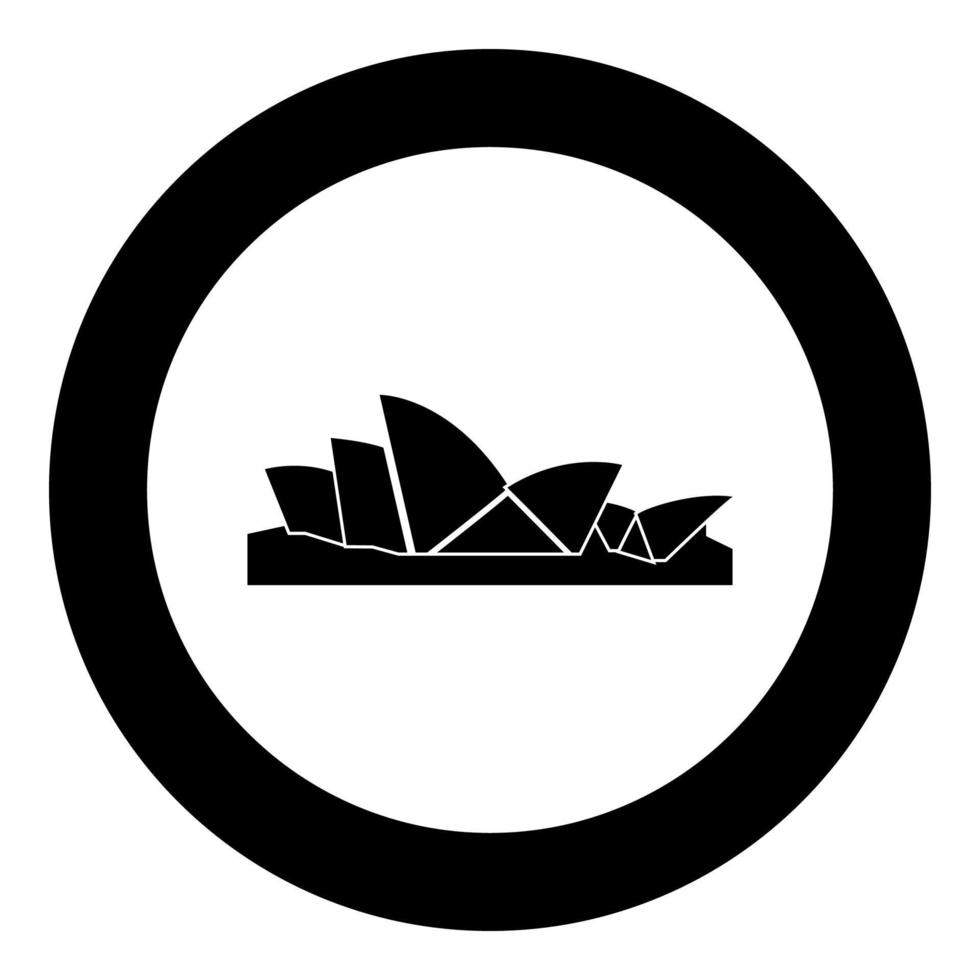 icono de la ópera de sydney color negro en círculo redondo vector