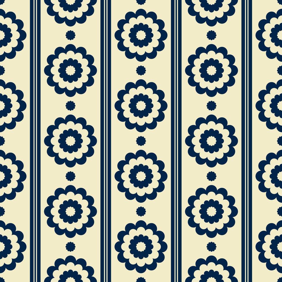 Ethnic white blue color flower stripes shape Scandinavian style seamless pattern on navy blue background. Use for fabric, textile, interior decoration elements, wrapping. vector