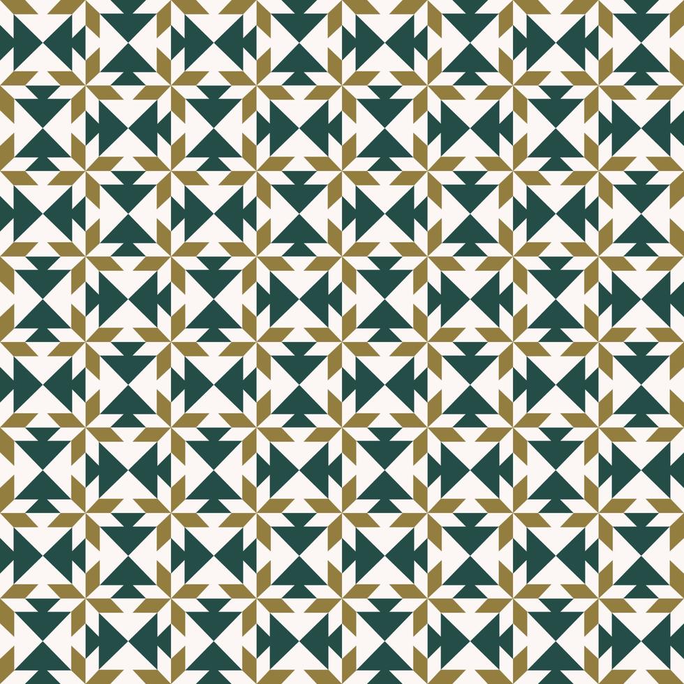 Geometric shape seamless background. Islamic, Sino-Portuguese, peranakan green-gold color star flower pattern. Use for fabric, textile, interior decoration elements, upholstery, wrapping. vector