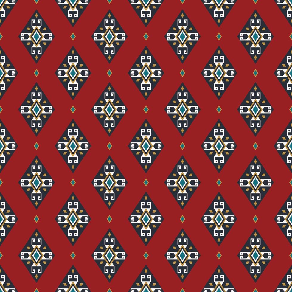 patrón sin costuras de forma de rombo étnico ikat tradicional sobre fondo de color rojo. batik, patrón de sarong. uso para telas, textiles, elementos de decoración de interiores, tapicería, envoltura. vector