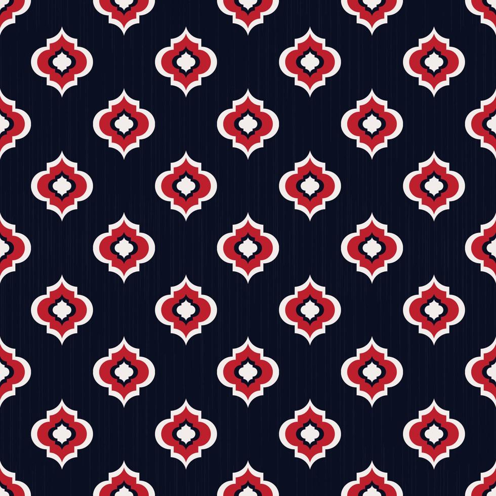 Small geometric Islamic trellis shape grid seamless pattern on navy blue texture background. Batik, sarong pattern. Use for fabric, textile, interior decoration elements. upholstery, wrapping. vector