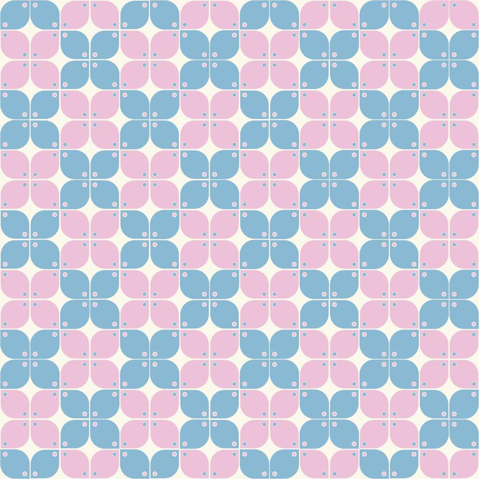 batik indonesio kawung forma de flor geométrica patrón sin costuras fondo de color rosa azul femenino. uso para telas, textiles, elementos de decoración de interiores, envoltura. vector