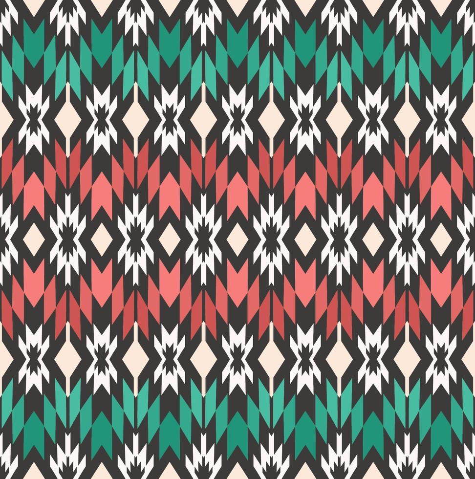 Native aztec tribal apache chevron geometric shape seamless background. Ethnic colorful red-green pattern design. Use for fabric, textile, interior decoration elements, upholstery, wrapping. vector