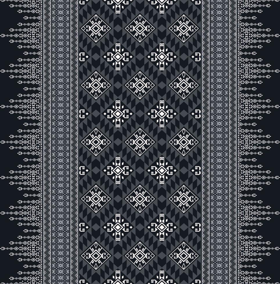 Ikat ethnic geometric rhombus square shape zig zag border seamless pattern on blue grey color background. Use for fabric, textile, interior decoration elements, upholstery, wrapping. vector